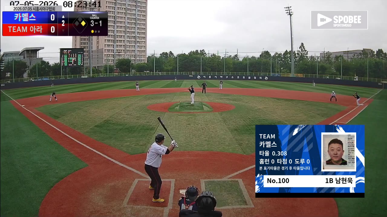 남현욱(100번, 카멜스) 볼넷 클립 | vs TEAM 아라 | 7/5 (소망야구장)