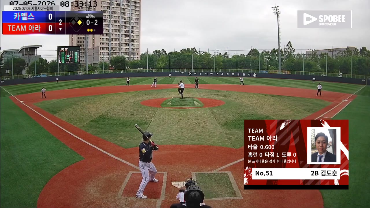김도훈(51번, TEAM 아라) 1루타 클립 | vs 카멜스 | 7/5 (소망야구장)