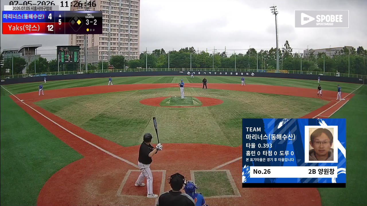 양원창(26번, 마리너스(동해수산)) 1루타 클립 | vs Yaks(약스) | 7/5 (소망야구장)