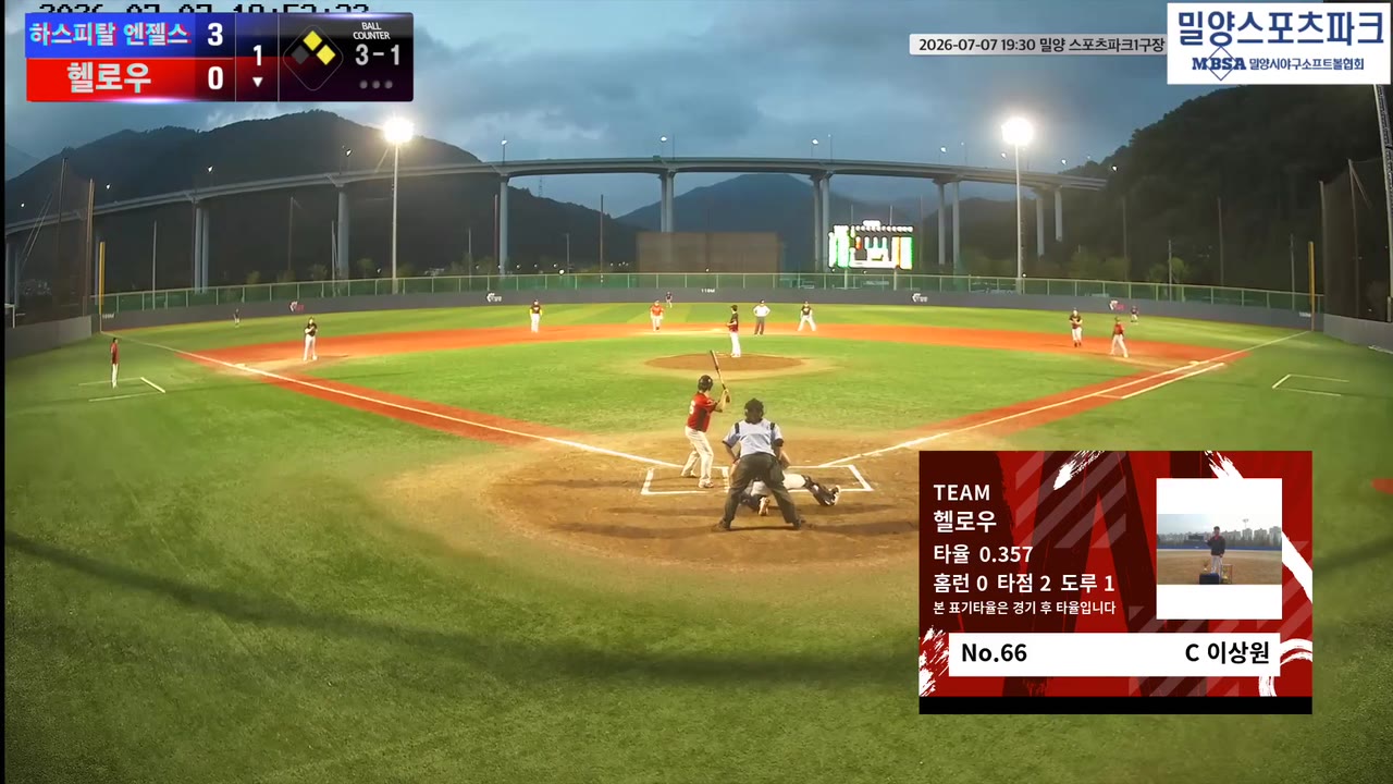 이상원(66번, 헬로우) 볼넷 클립 | vs 하스피탈 엔젤스 | 7/7 (밀양 스포츠파크1구장)