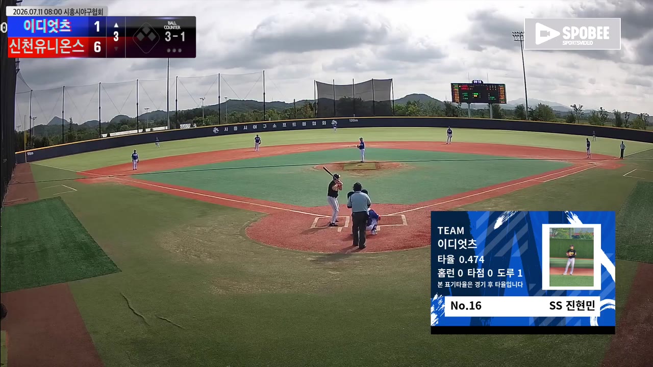 진현민(16번, 이디엇츠) 볼넷 클립 | vs 신천유니온스 | 7/11 (에코피아야구장)