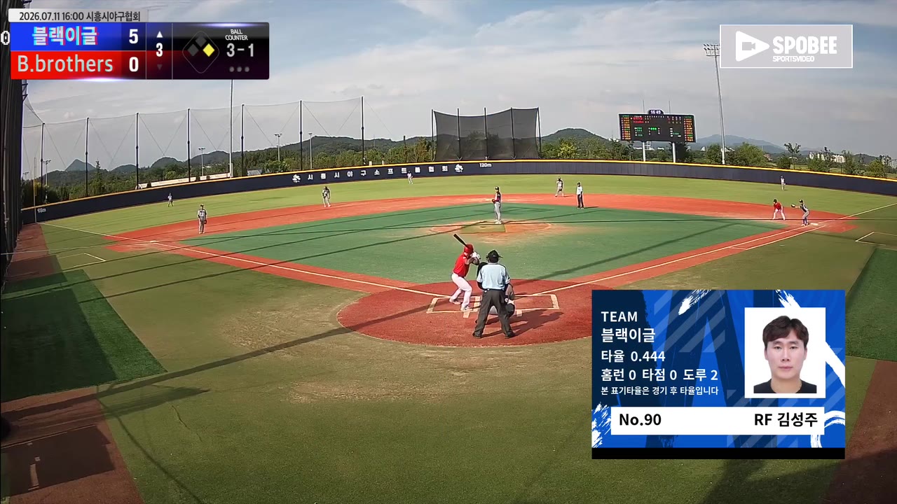 김성주(90번, 블랙이글) 볼넷 클립 | vs B.brothers | 7/11 (에코피아야구장)