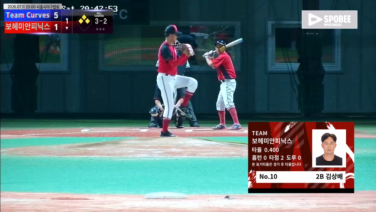 김상배(10번, 보헤미안피닉스) 2루타 클립 | vs Team Curves | 7/11 (에코피아야구장)