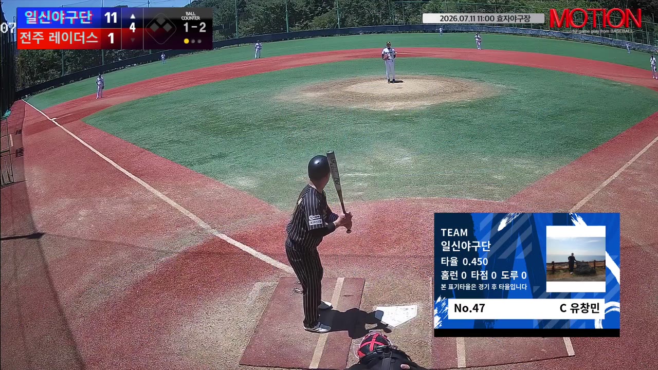 유창민(47번, 일신야구단) 1루타 클립 | vs 전주 레이더스 | 7/11 (효자야구장)