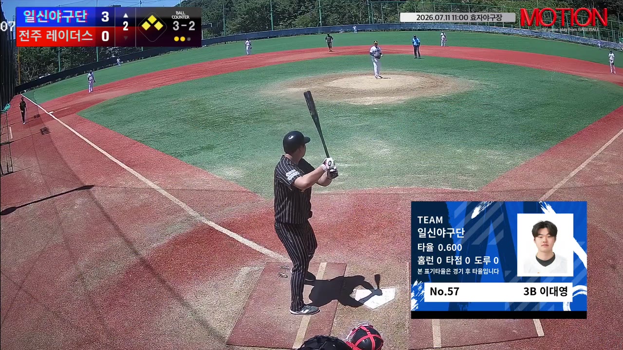 이대영(57번, 일신야구단) 홈런 클립 | vs 전주 레이더스 | 7/11 (효자야구장)