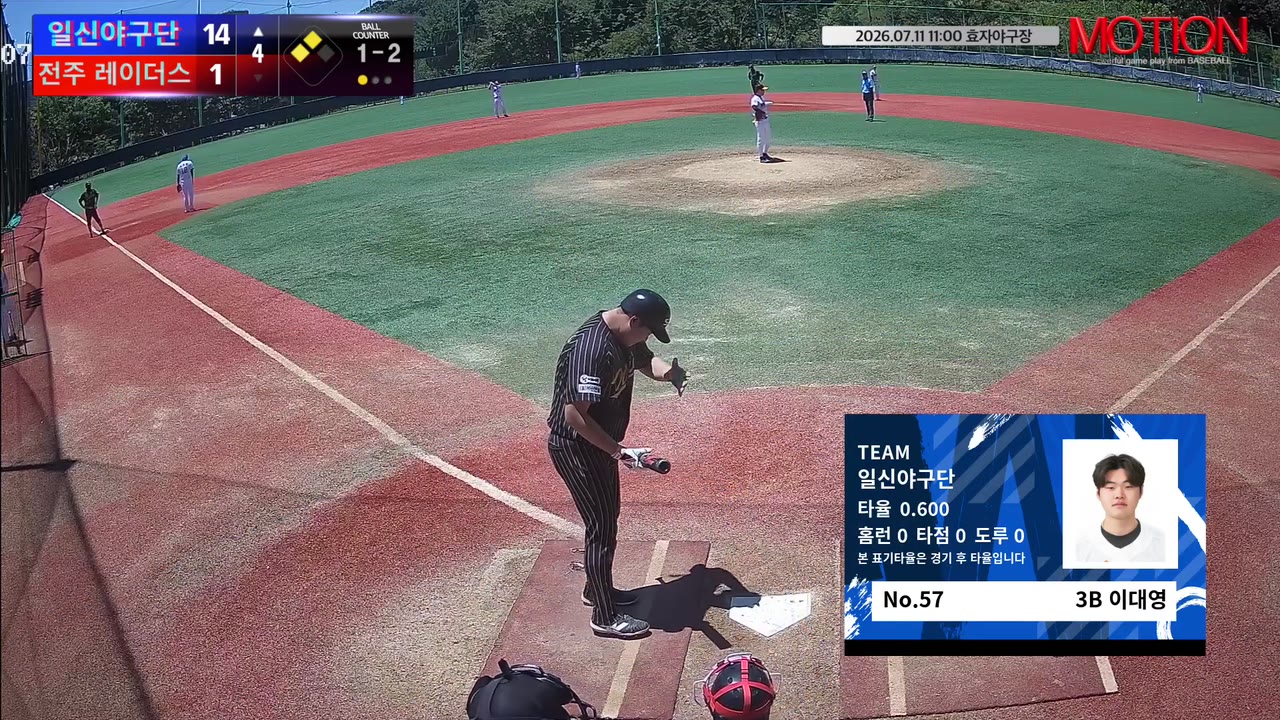 이대영(57번, 일신야구단) 고의사구 클립 | vs 전주 레이더스 | 7/11 (효자야구장)