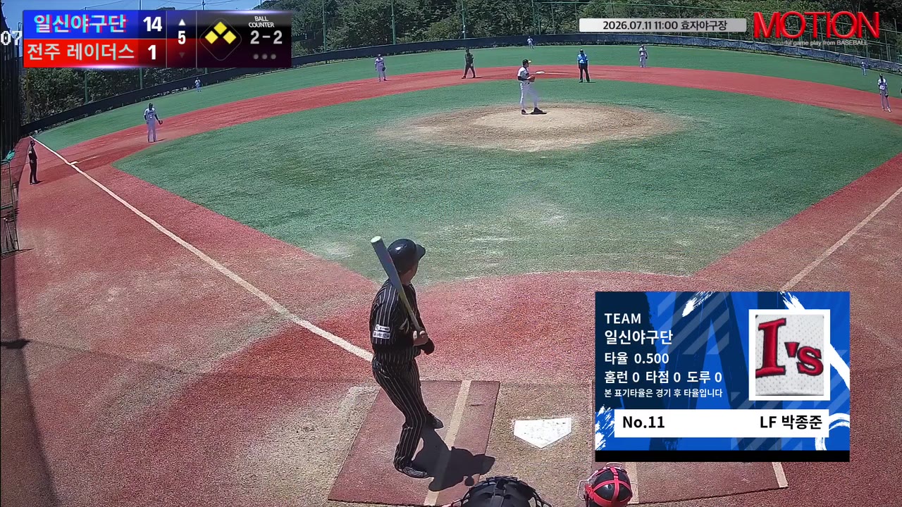 박종준(11번, 일신야구단) 1루타 클립 | vs 전주 레이더스 | 7/11 (효자야구장)