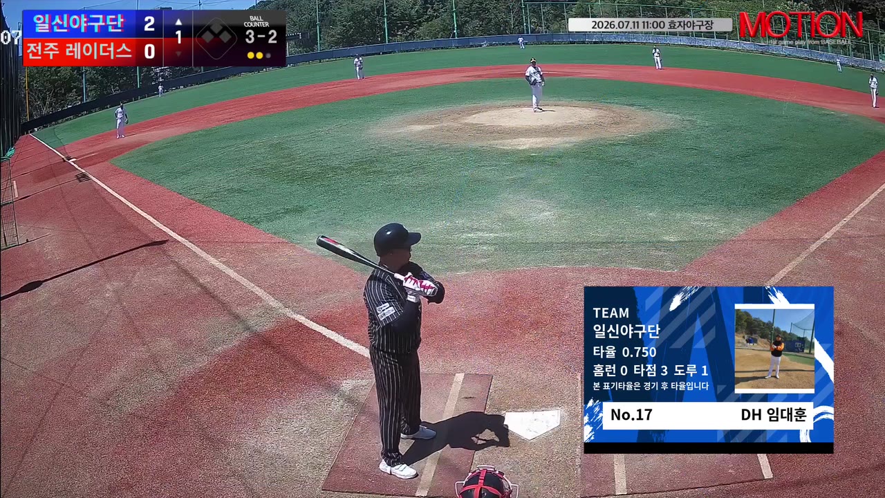 임대훈(17번, 일신야구단) 볼넷 클립 | vs 전주 레이더스 | 7/11 (효자야구장)