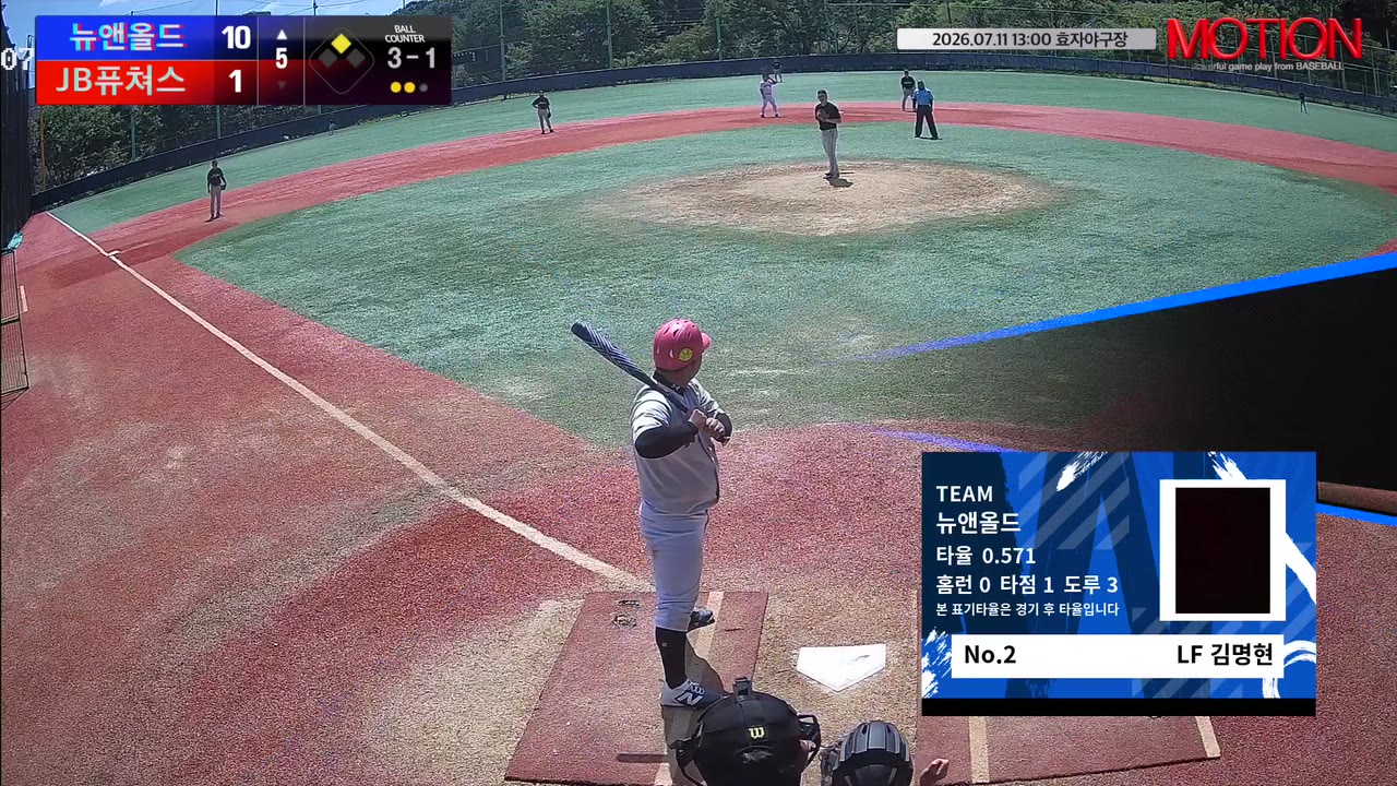 김명현(2번, 뉴앤올드) 사구 클립 | vs JB퓨쳐스 | 7/11 (효자야구장)