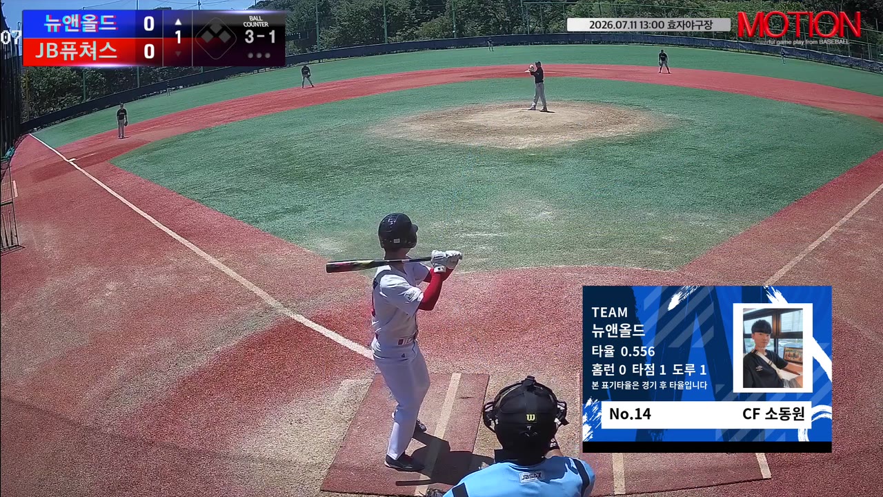 소동원(14번, 뉴앤올드) 볼넷 클립 | vs JB퓨쳐스 | 7/11 (효자야구장)