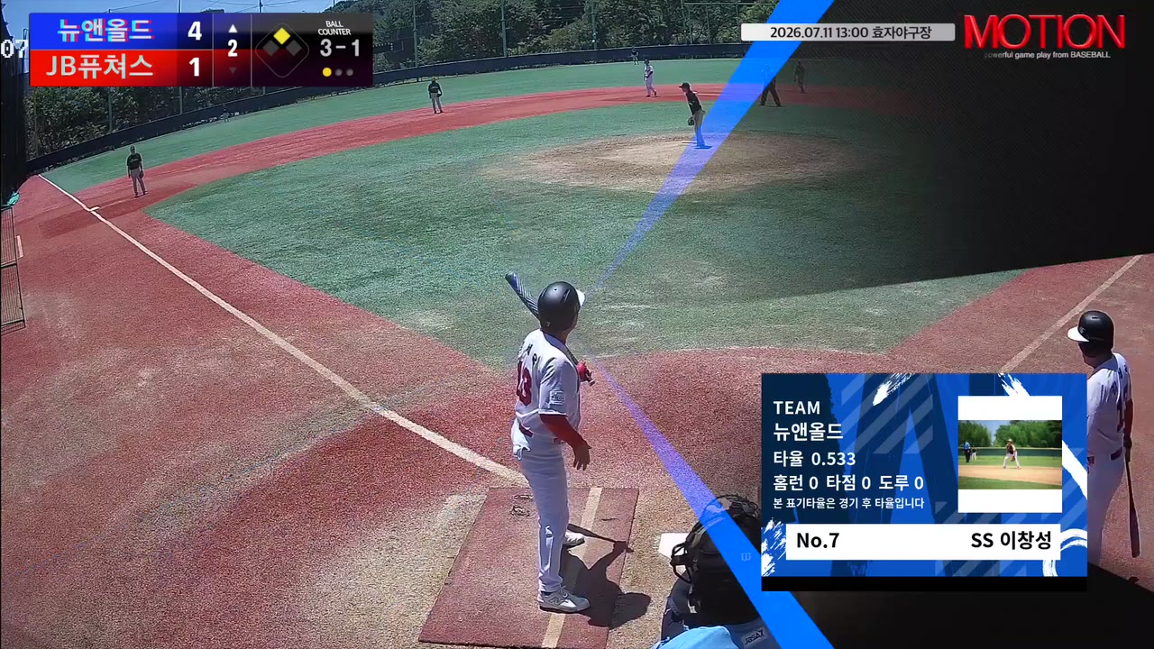 이창성(7번, 뉴앤올드) 1루타 클립 | vs JB퓨쳐스 | 7/11 (효자야구장)