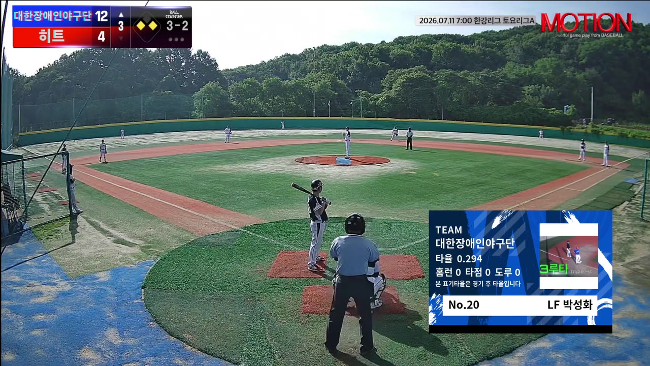 박성화(20번, 대한장애인야구단) 볼넷 클립 | vs 히트 | 7/11 (고촌 야구장)