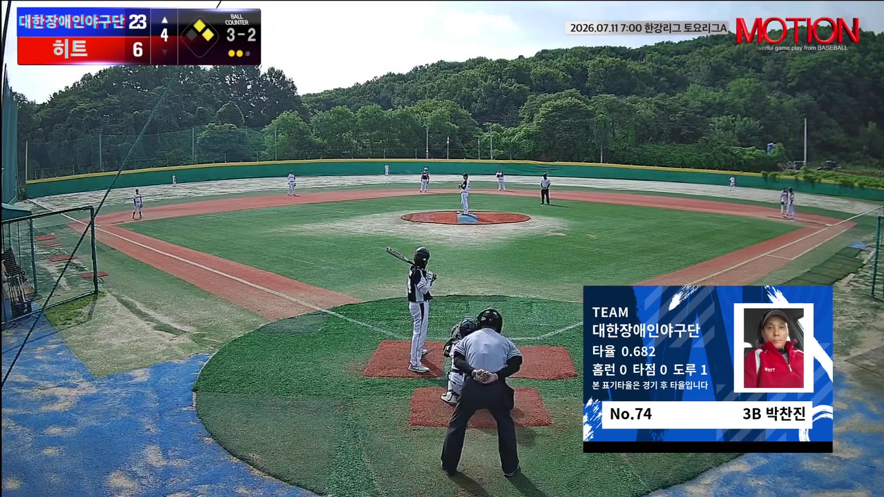 박찬진(74번, 대한장애인야구단) 1루타 클립 | vs 히트 | 7/11 (고촌 야구장)