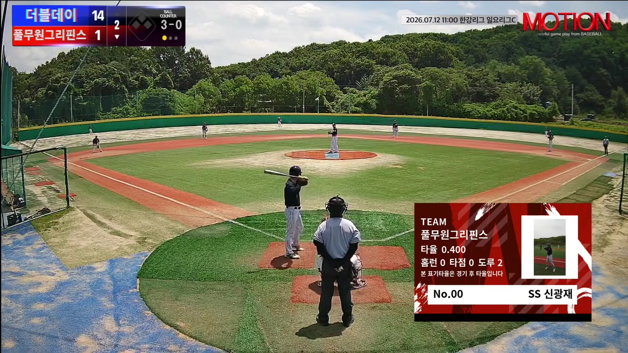 신광재(0번, 풀무원그리핀스) 볼넷 클립 | vs 더블데이 | 7/12 (고촌 야구장)