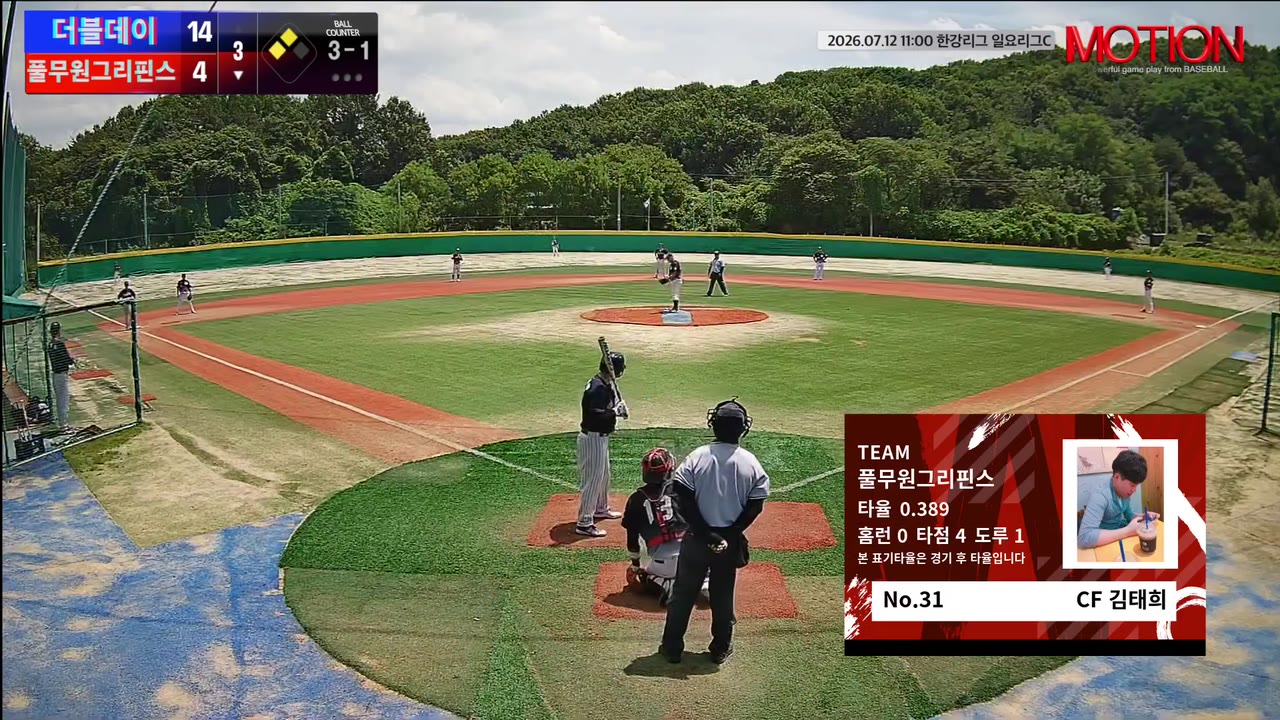 김태희(31번, 풀무원그리핀스) 볼넷 클립 | vs 더블데이 | 7/12 (고촌 야구장)
