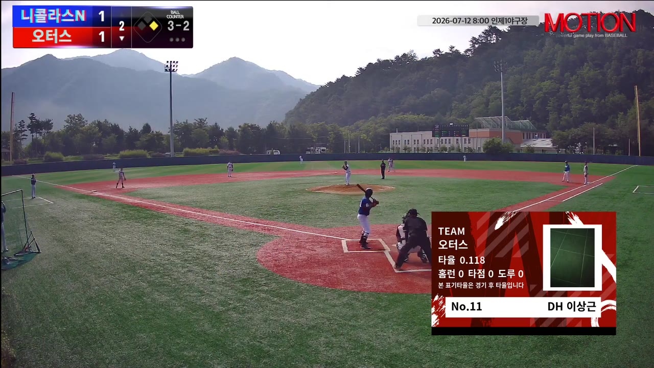 이상근(11번, 오터스) 볼넷 클립 | vs 니콜라스N | 7/12 (인제1야구장)