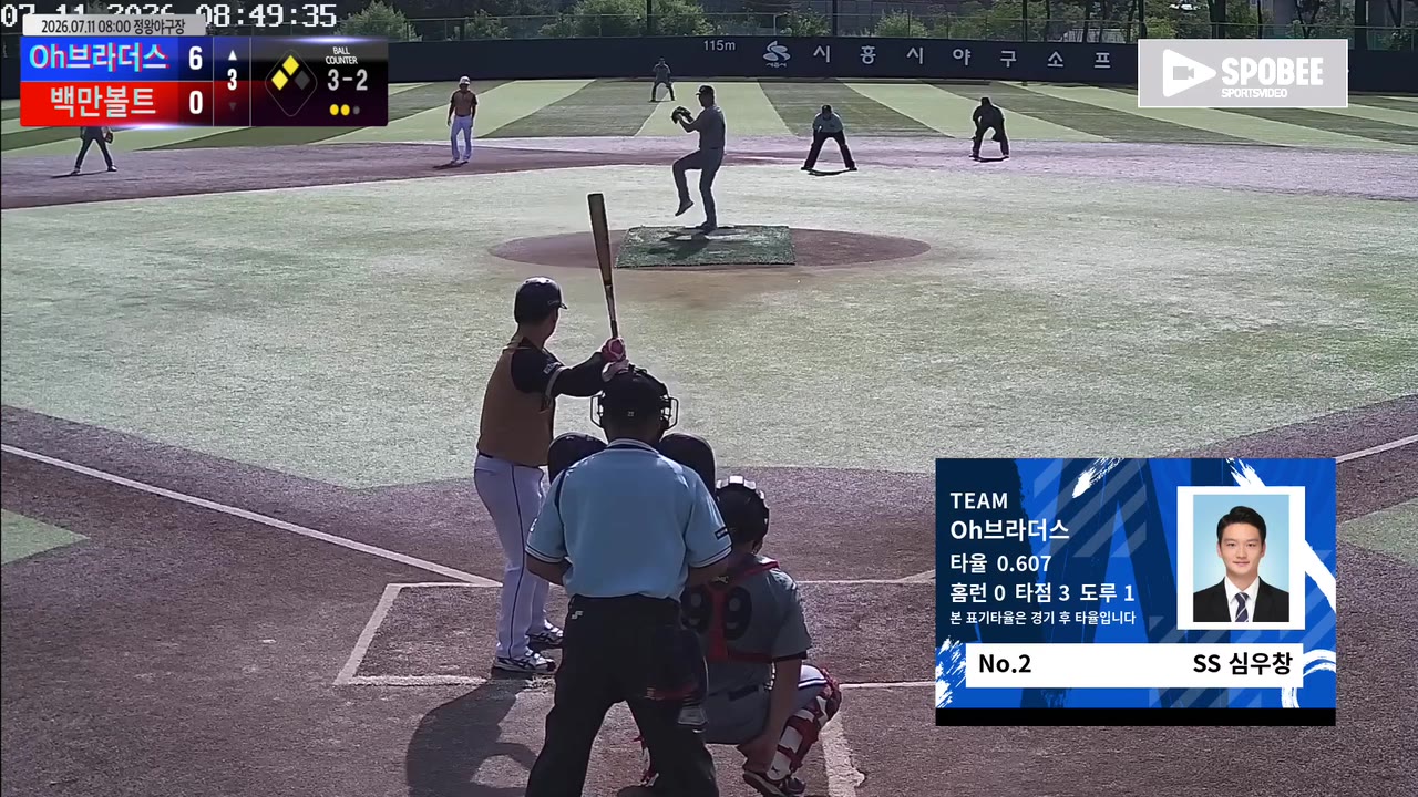 심우창(2번, Oh브라더스) 볼넷 클립 | vs 백만볼트 | 7/11 (정왕야구장)