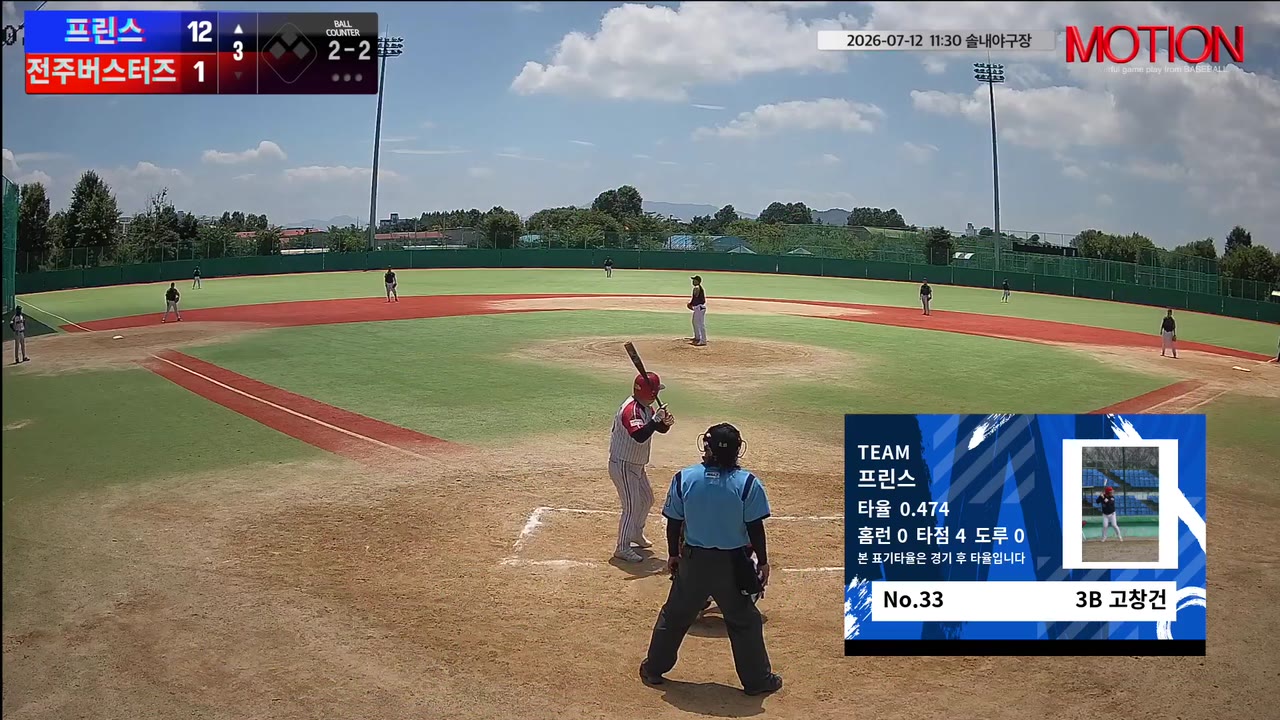 고창건(33번, 프린스) 땅볼 클립 | vs 전주버스터즈 | 7/12 (솔내야구장)