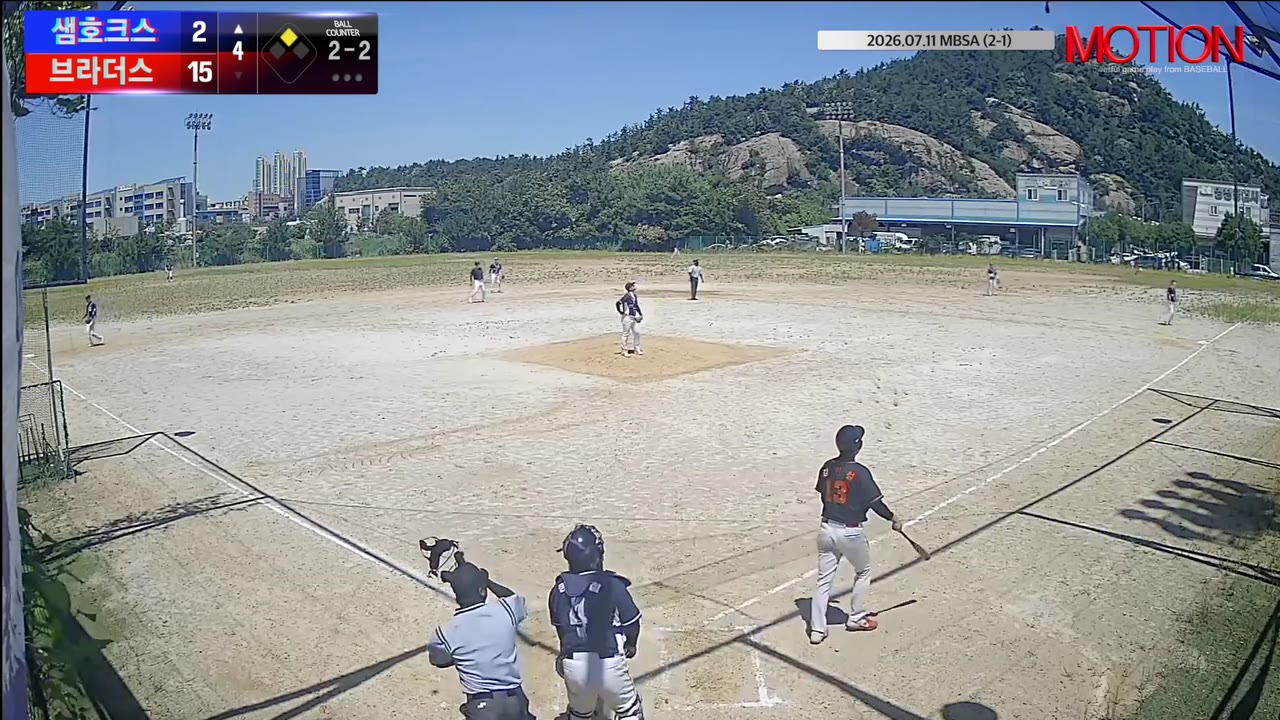 김민철(13번, 샘호크스) 1루타 클립 | vs 브라더스 | 7/11 (2구장)