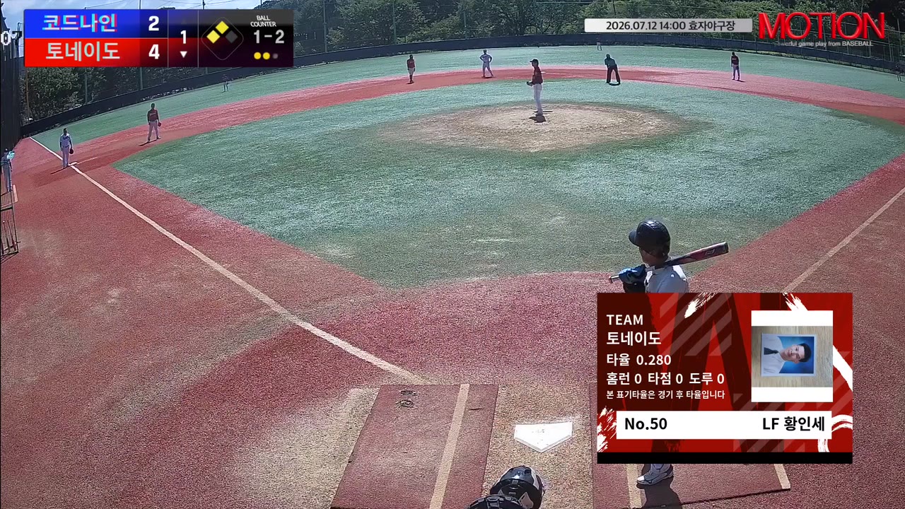 황인세(50번, 토네이도) 1루타 클립 | vs 코드나인 | 7/12 (효자야구장)