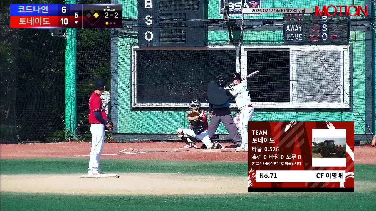 이영배(71번, 토네이도) 2루타 클립 | vs 코드나인 | 7/12 (효자야구장)