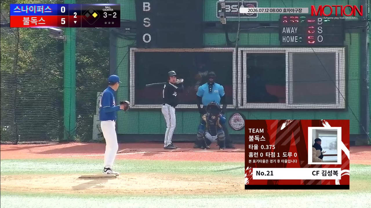 김성복(21번, 불독스) 1루타 클립 | vs 스나이퍼스 | 7/12 (효자야구장)