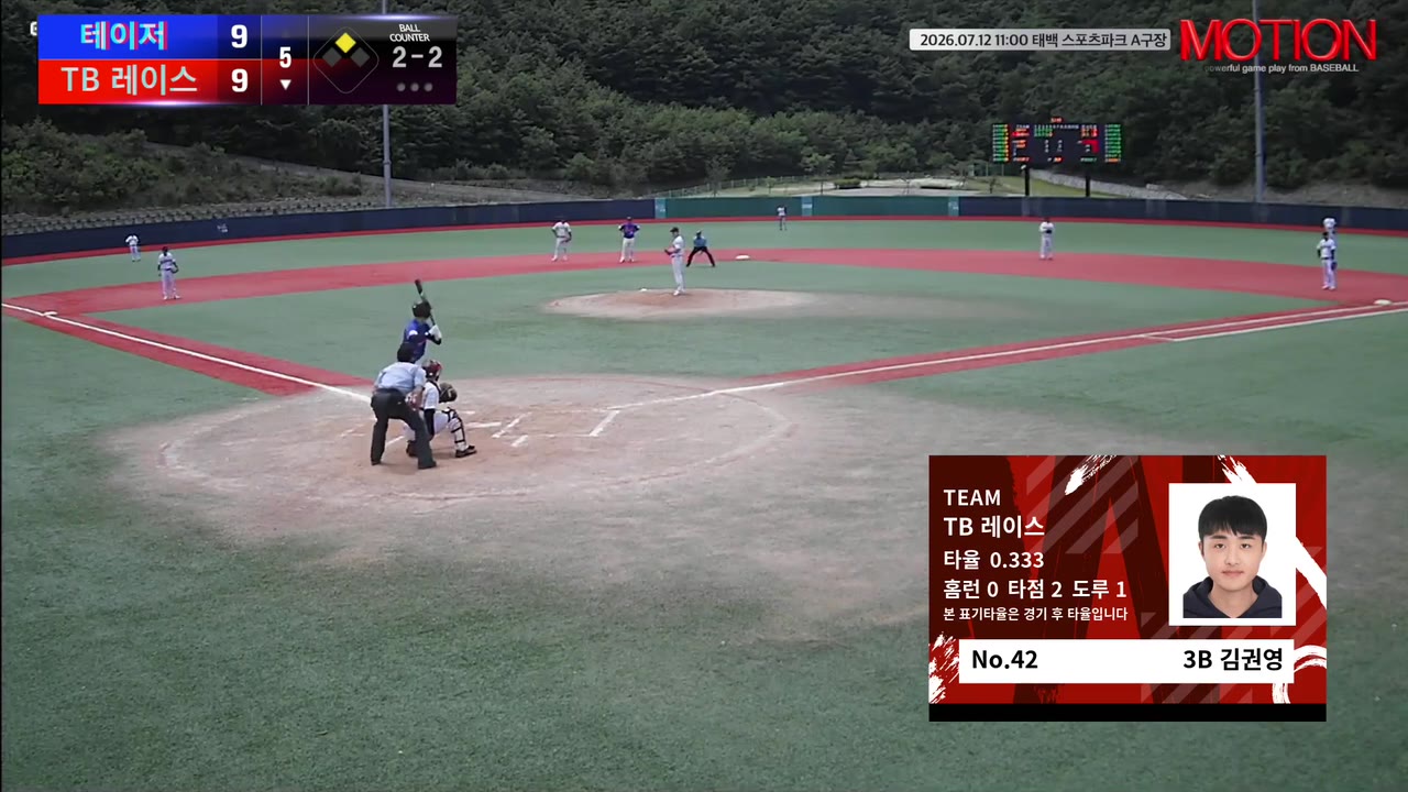 김권영(42번, TB 레이스) 1루타 클립 | vs 테이저 | 7/12 (태백 스포츠파크 A구장)