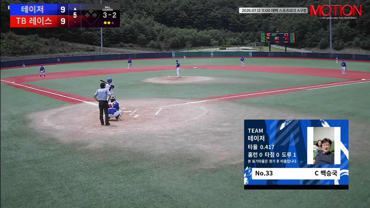 백승국(33번, 테이저) 볼넷 클립 | vs TB 레이스 | 7/12 (태백 스포츠파크 A구장)