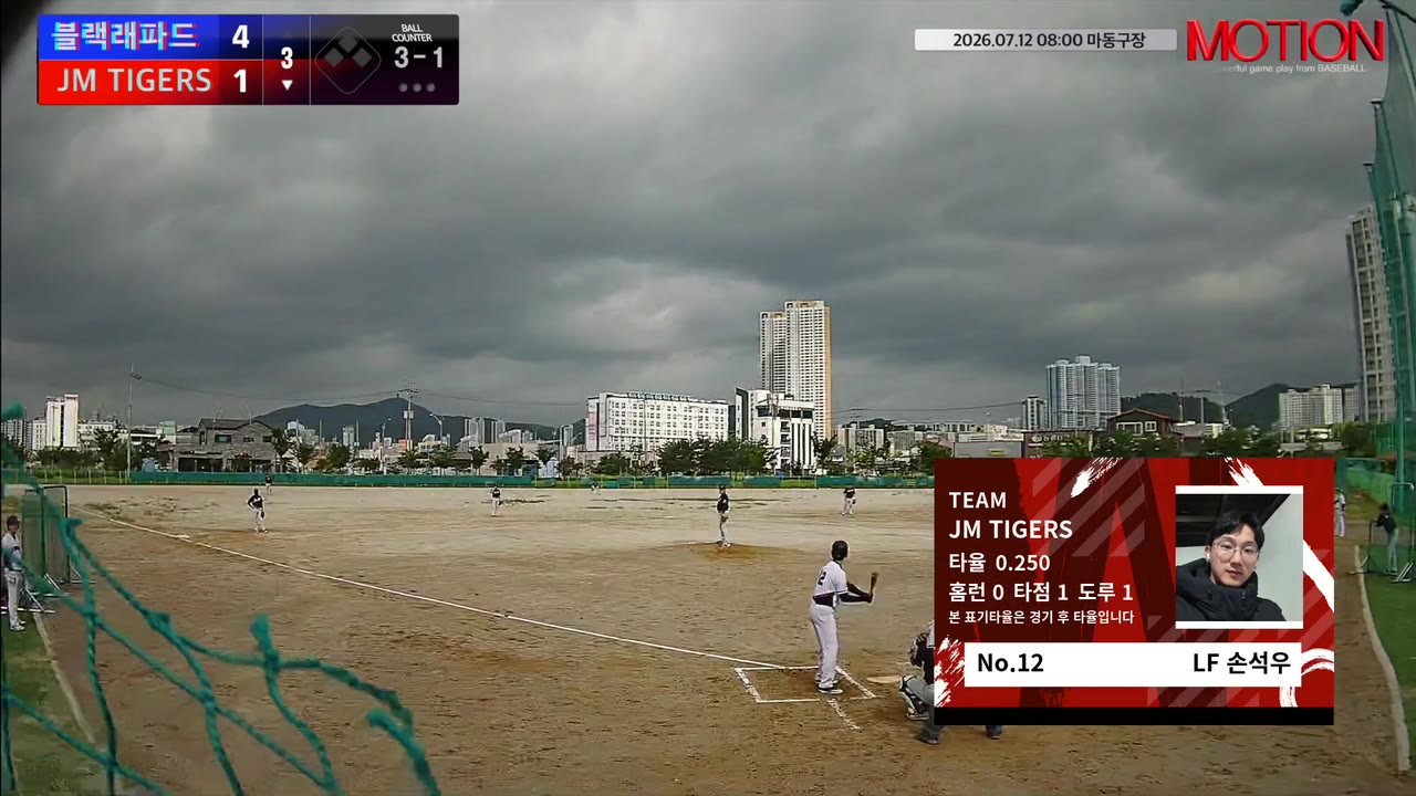 손석우(12번, JM TIGERS) 볼넷 클립 | vs 블랙래파드 | 7/12 (마동구장)