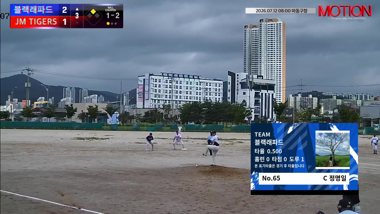 정명일(65번, 블랙래파드) 낫아웃 클립 | vs JM TIGERS | 7/12 (마동구장)