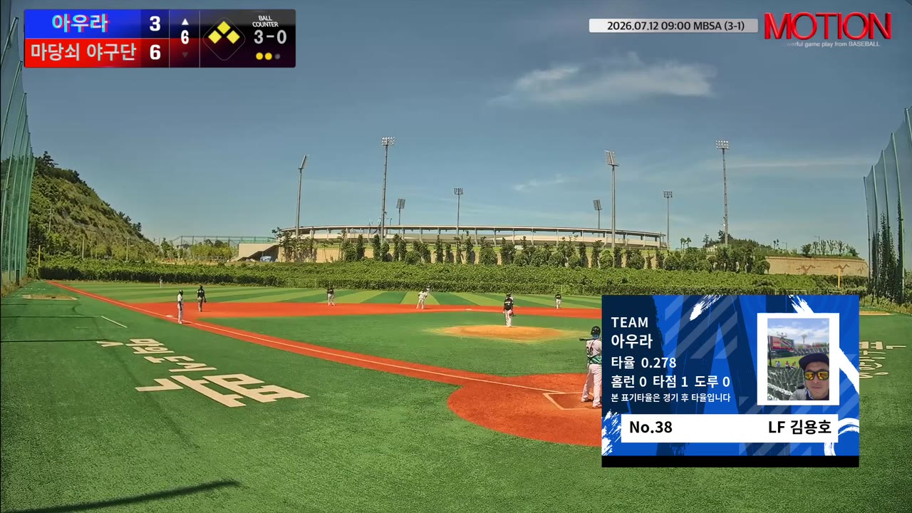 김용호(38번, 아우라) 1루타 클립 | vs 마당쇠 야구단 | 7/11 (신축구장)