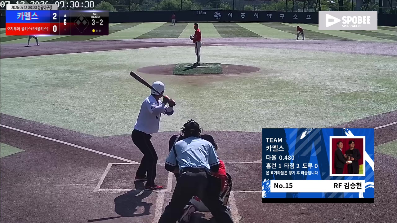김승현(15번, 카멜스) 볼넷 클립 | vs 오지투어 몽키스(SN몽키스) | 7/12 (정왕야구장)