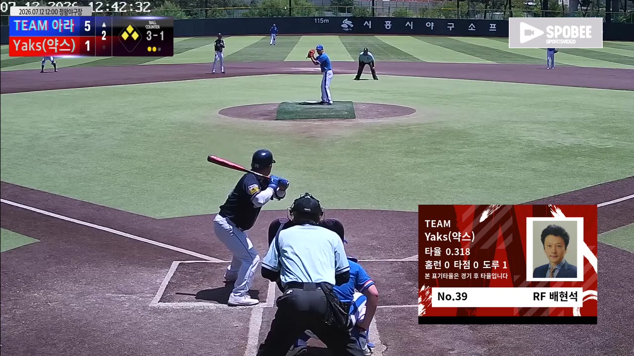 배현석(39번, Yaks(약스)) 볼넷 클립 | vs TEAM 아라 | 7/12 (정왕야구장)