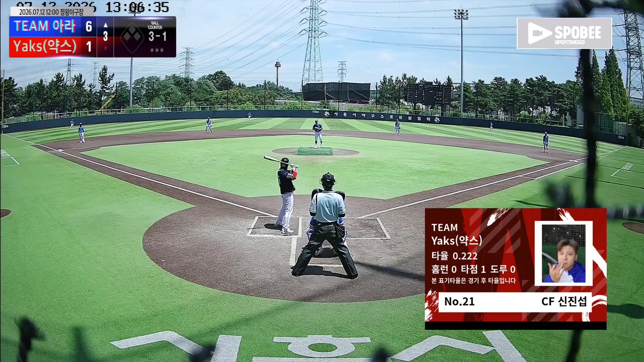 신진섭(21번, Yaks(약스)) 볼넷 클립 | vs TEAM 아라 | 7/12 (정왕야구장)
