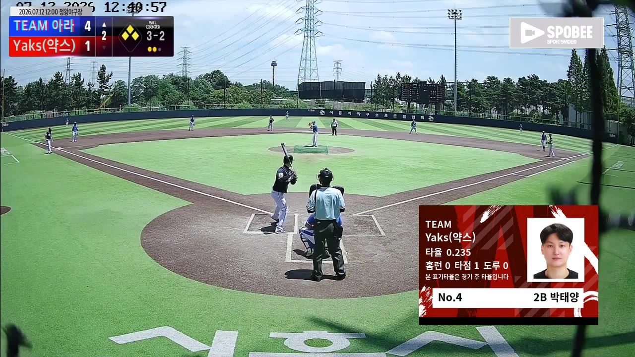 박태양(4번, Yaks(약스)) 볼넷 클립 | vs TEAM 아라 | 7/12 (정왕야구장)