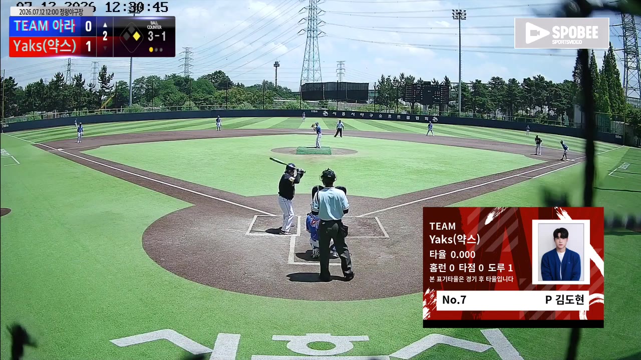 김도현(7번, Yaks(약스)) 볼넷 클립 | vs TEAM 아라 | 7/12 (정왕야구장)
