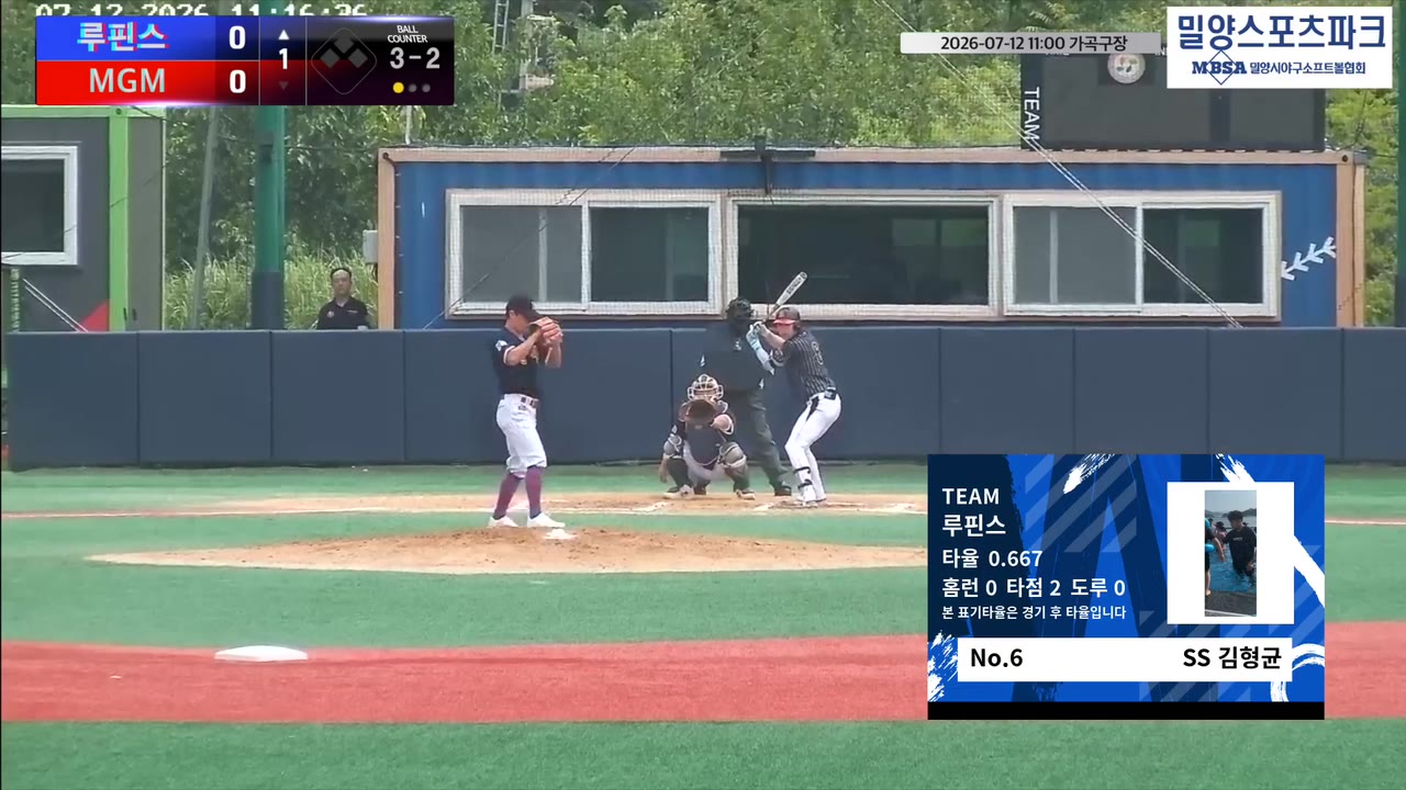 김형균(6번, 루핀스) 볼넷 클립 | vs MGM | 7/12 (가곡구장)
