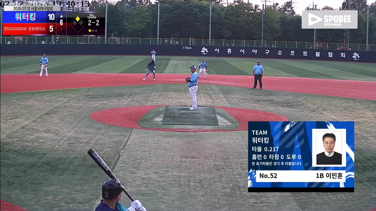 이민훈(52번, 워터킹) 병살 클립 | vs 갓다(GODDA)/굿브라더스 | 7/12 (소망야구장)