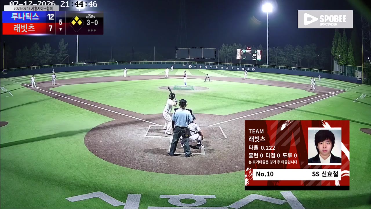 신효철(10번, 래빗츠) 볼넷 클립 | vs 루나틱스 | 7/12 (정왕야구장)