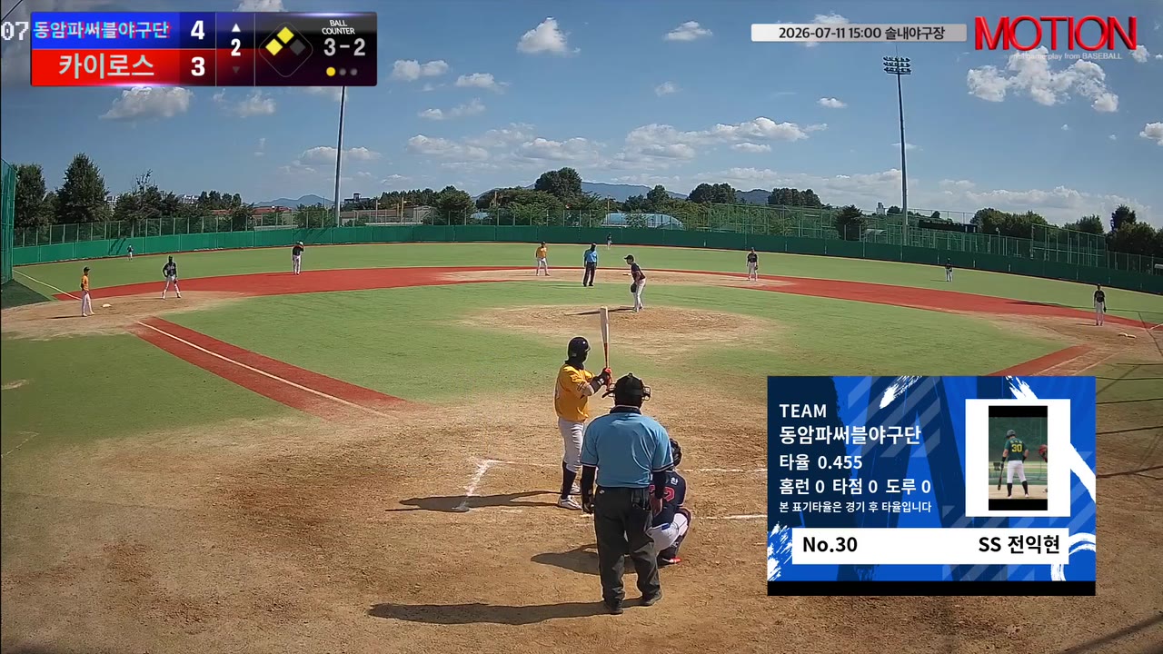 전익현(30번, 동암파써블야구단) 볼넷 클립 | vs 카이로스 | 7/11 (솔내야구장)
