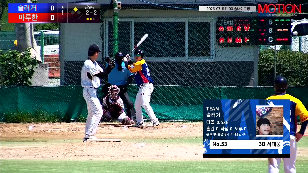 서대웅(53번, 슬러거) 1루타 클립 | vs 마루한 | 7/11 (솔내야구장)