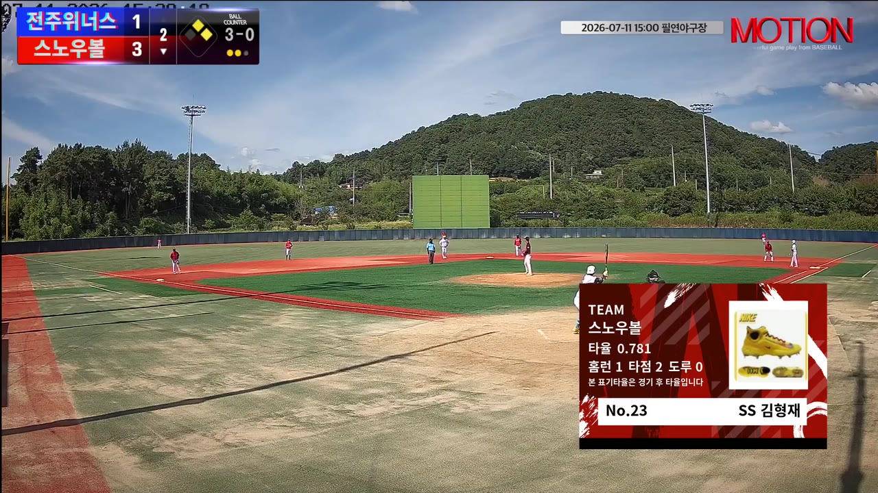김형재(23번, 스노우볼) 1루타 클립 | vs 전주위너스 | 7/11 (필연야구장)