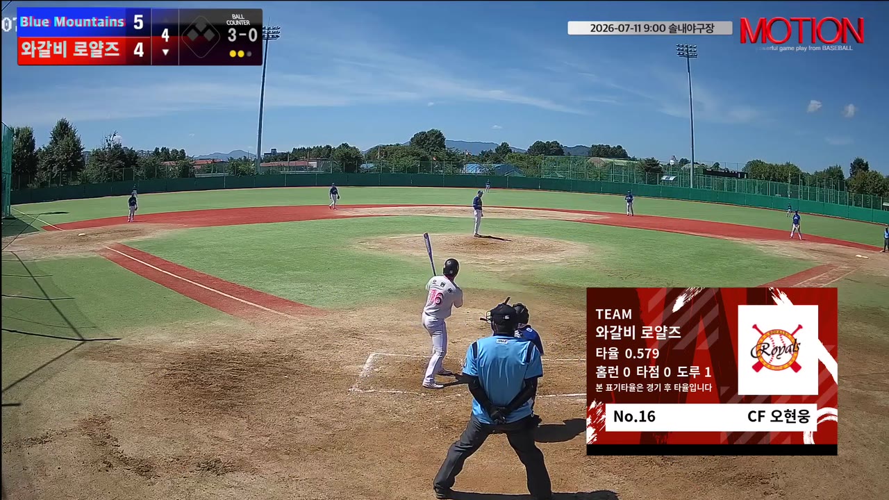 오현웅(16번, 와갈비 로얄즈) 1루타 클립 | vs Blue Mountains(블루마운틴) | 7/11 (솔내야구장)