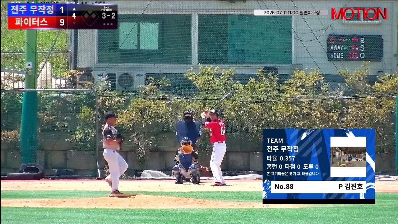 김진호(88번, 전주 무작정) 1루타 클립 | vs 파이터스 | 7/11 (필연야구장)