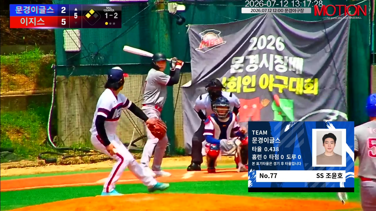 조윤호(77번, 이지스) 1루타 클립 | vs 문경이글스 | 7/12 (문경야구장)