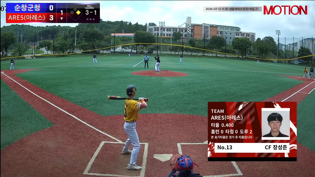 장성준(13번, ARES(아레스)) 볼넷 클립 | vs 순창군청 | 7/12 (생활체육운동장(제일고))