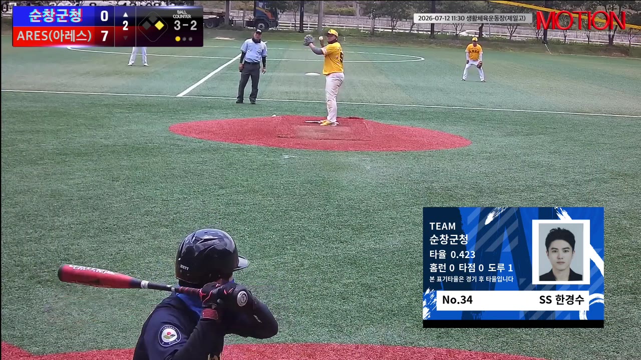 한경수(34번, 순창군청) 1루타 클립 | vs ARES(아레스) | 7/12 (생활체육운동장(제일고))