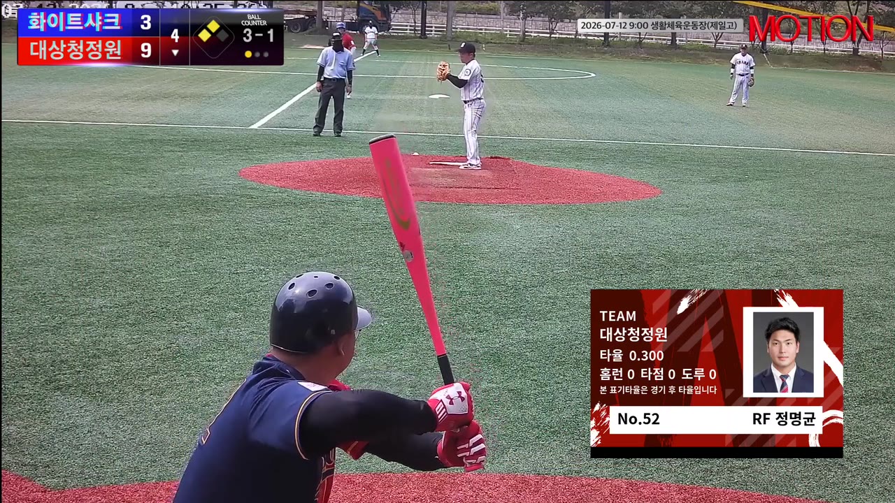 정명균(52번, 대상청정원) 볼넷 클립 | vs 화이트샤크 | 7/12 (생활체육운동장(제일고))