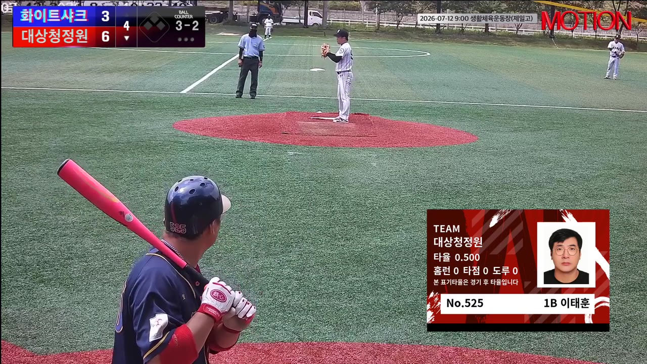 이태훈(525번, 대상청정원) 볼넷 클립 | vs 화이트샤크 | 7/12 (생활체육운동장(제일고))
