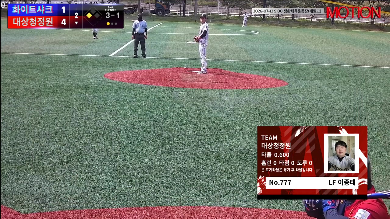 이종태(777번, 대상청정원) 볼넷 클립 | vs 화이트샤크 | 7/12 (생활체육운동장(제일고))